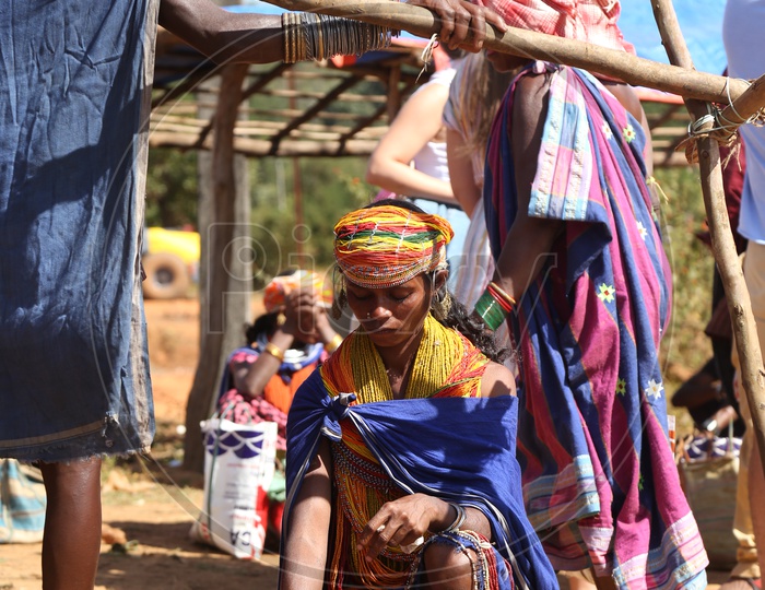 Bonda Tribe Woman In Local Markets Of Tirbal Villages At Andhra Odisha Border