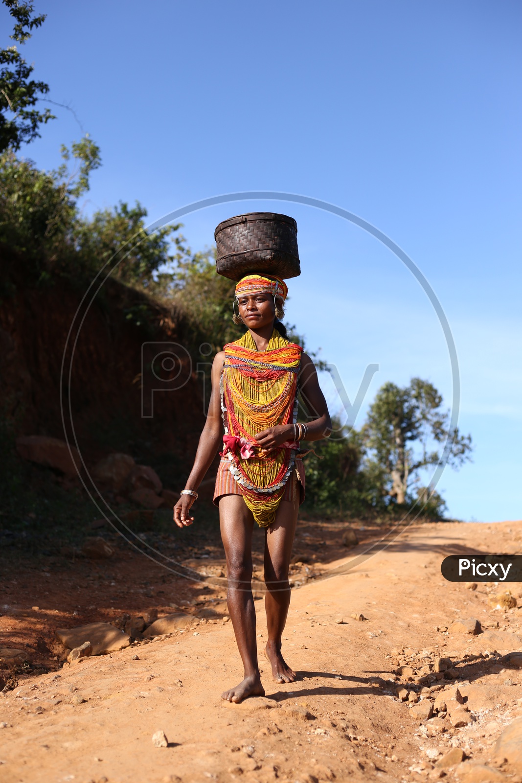 Bonda Tribal Woman Walking on Pathways At Tribal Villages