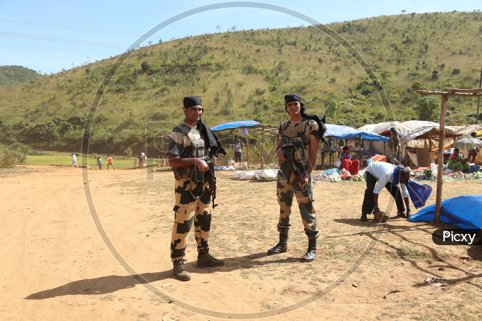 BSF Soldiers With Guns On The Order Villages Of Odisha Andhra Border