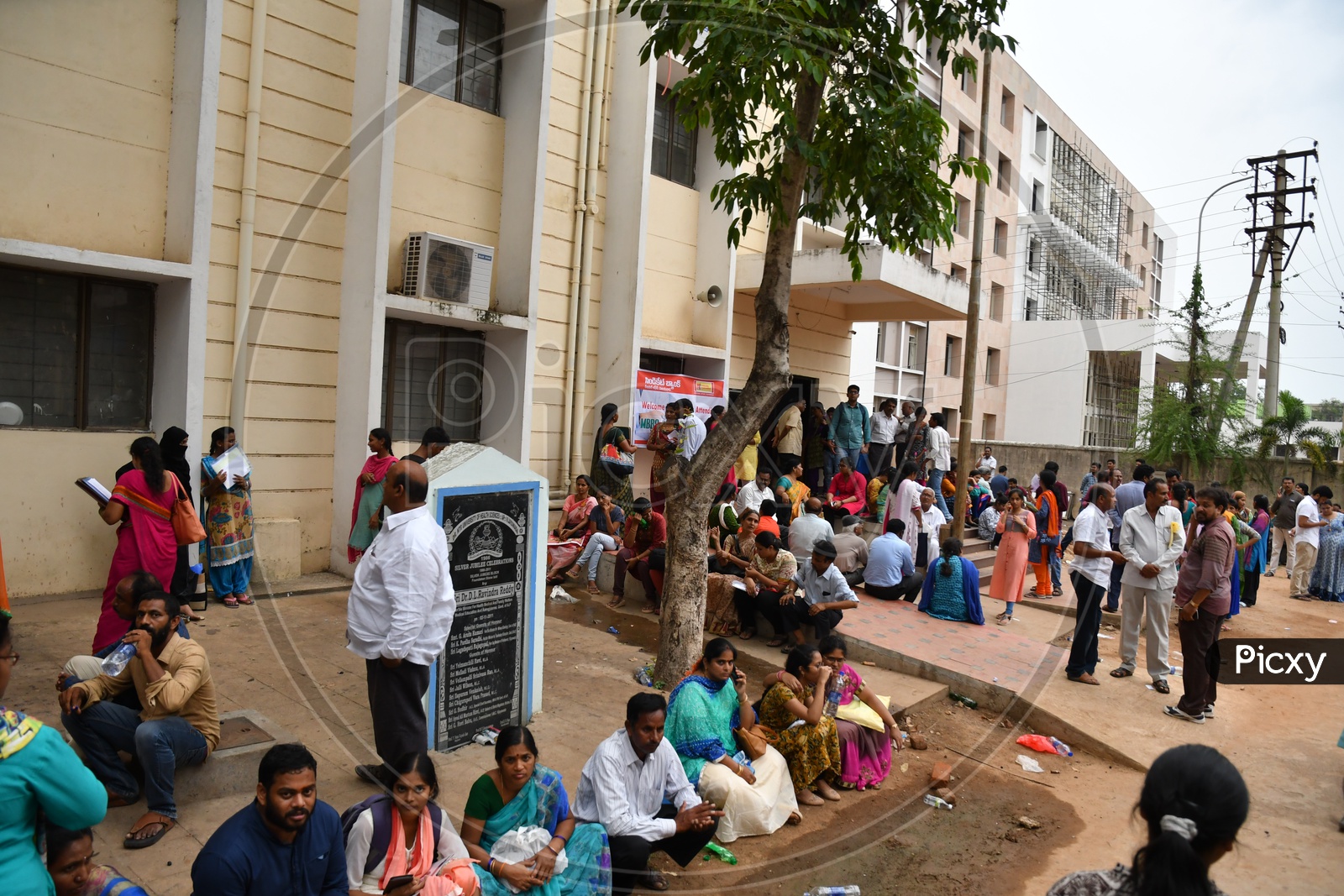 Parents waiting alongside the college during AP MBBS Counselling