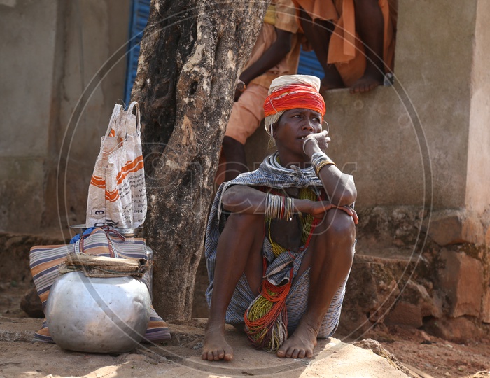 Primitive Bonda Tribal Woman  In Tribal Village At Andhra Odisha Border