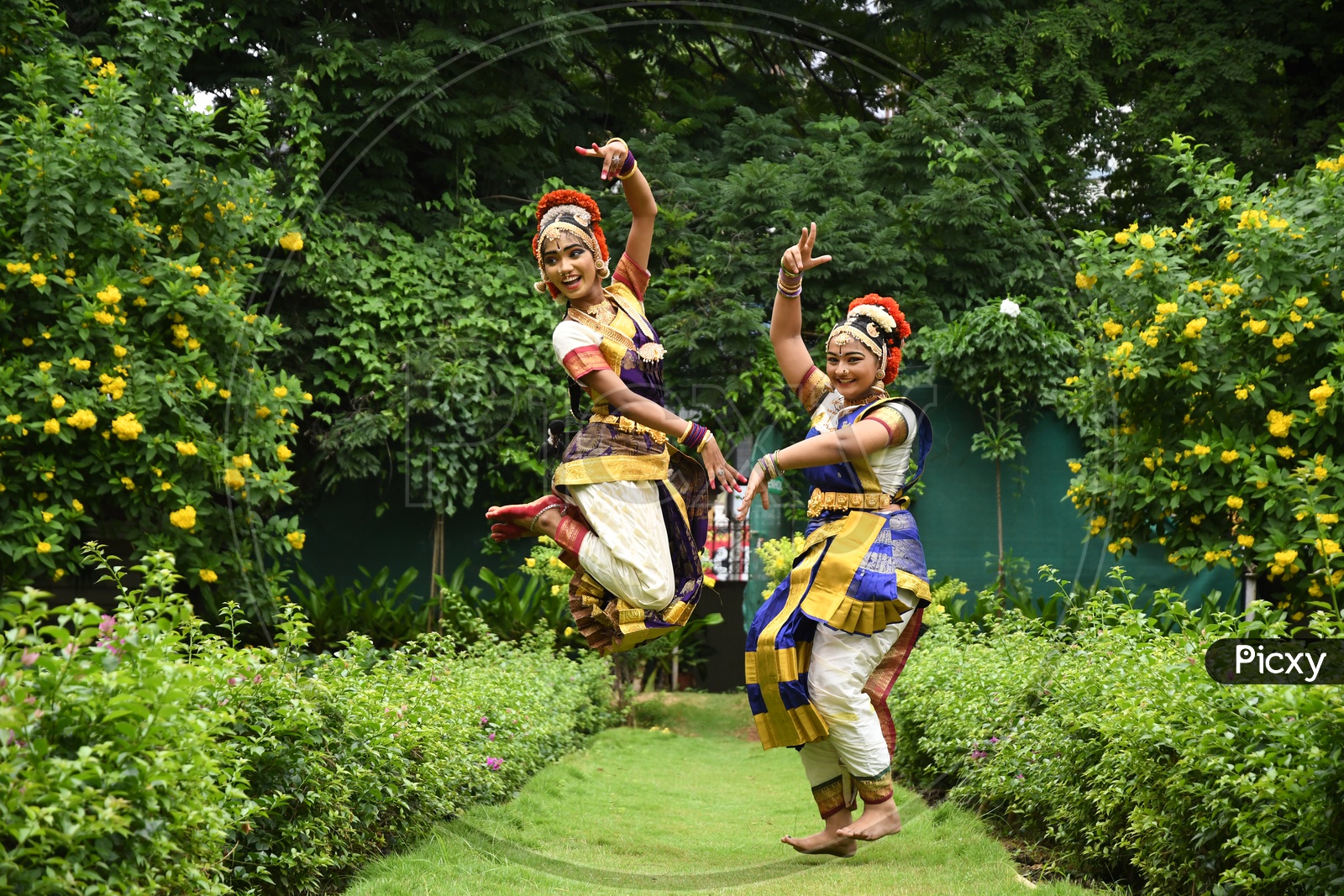 Indian Girls rehearsing Bharatanatyam Dance in the Lawn