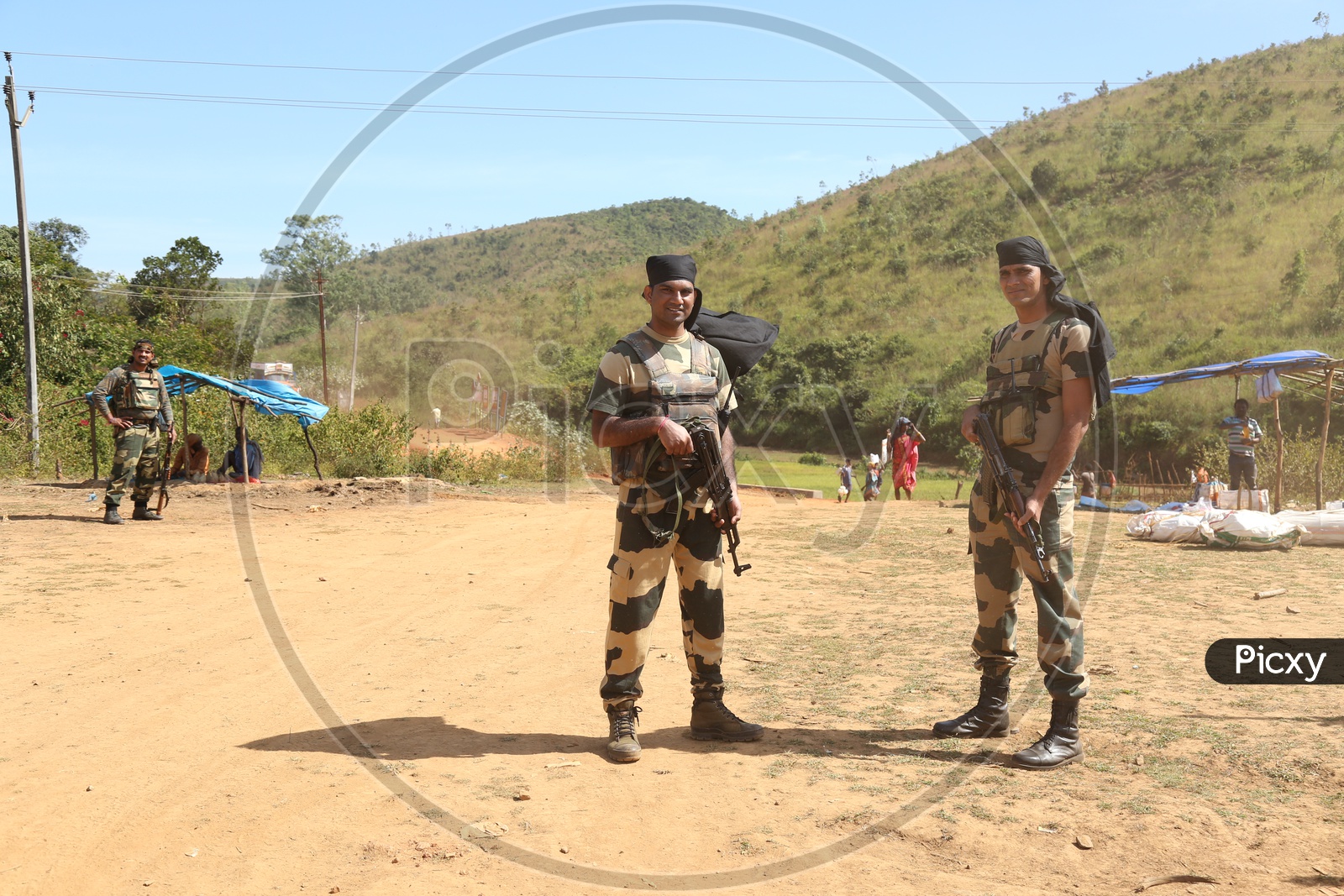 BSF Soldiers With Guns On The Order Villages Of Odisha Andhra Border