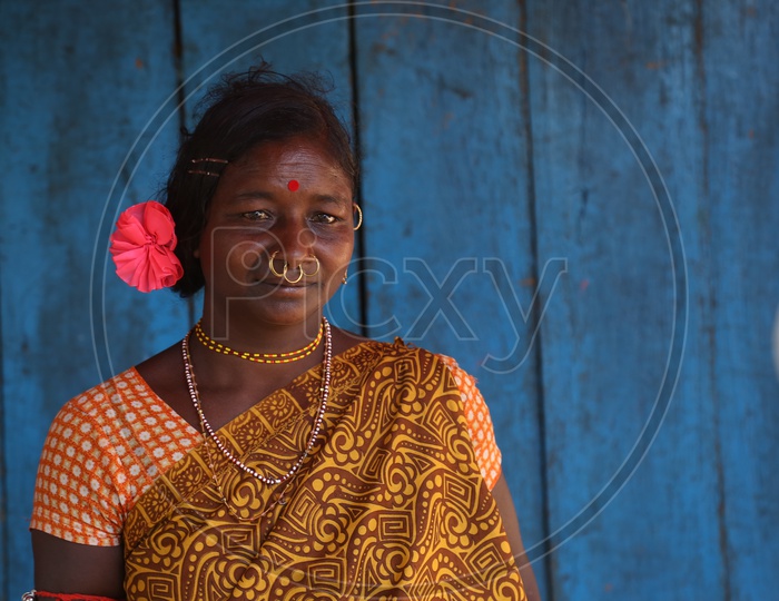 Portrait Of a Bonda tribal Woman In a Tribal Village Near Andhra Odisha Border
