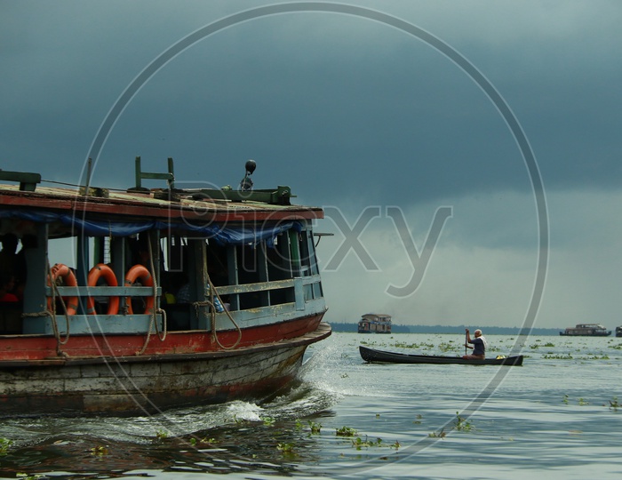 Fishing boats At Kerala Back Waters