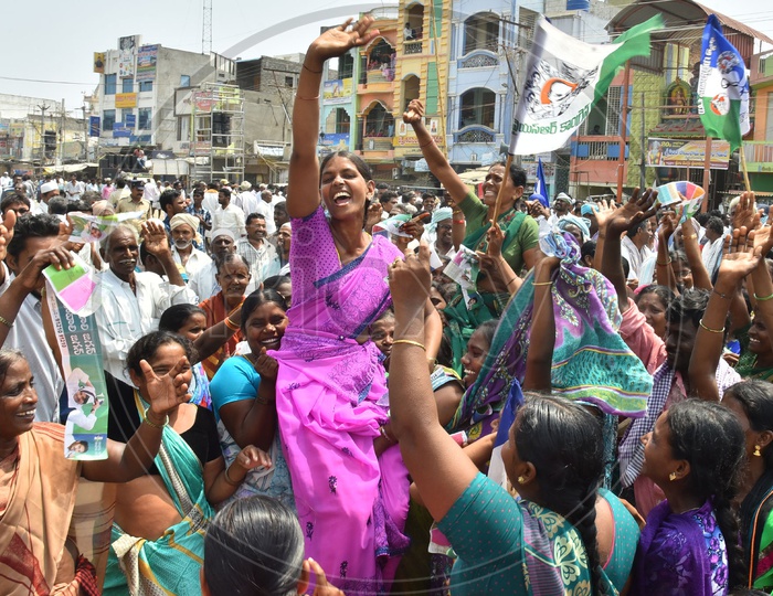 Women showing their support to YSRCP Party during Election Campaign