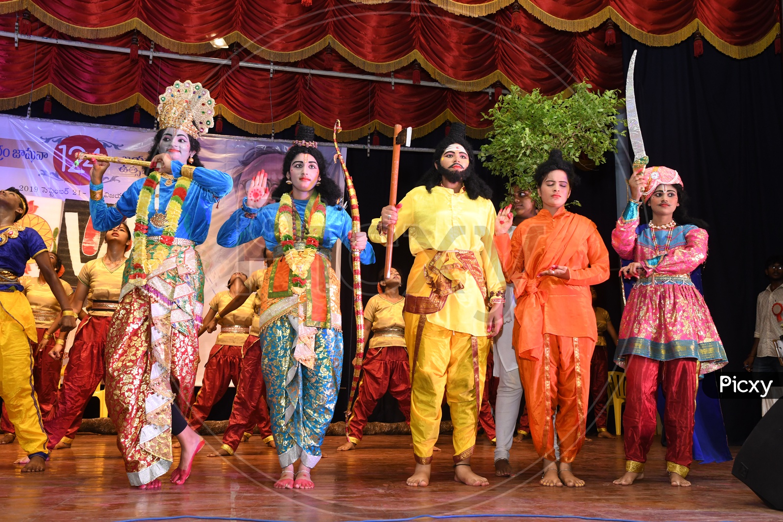 Artists dressed up as Hindu Gods during Yantharang in Vijayawada 2019