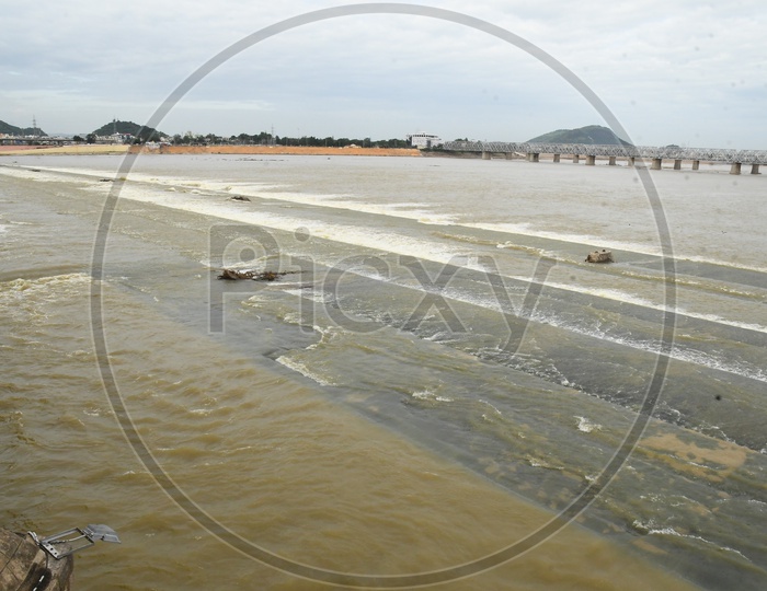 Water Flood Flowing From Prakasam Barrage in vijayawada
