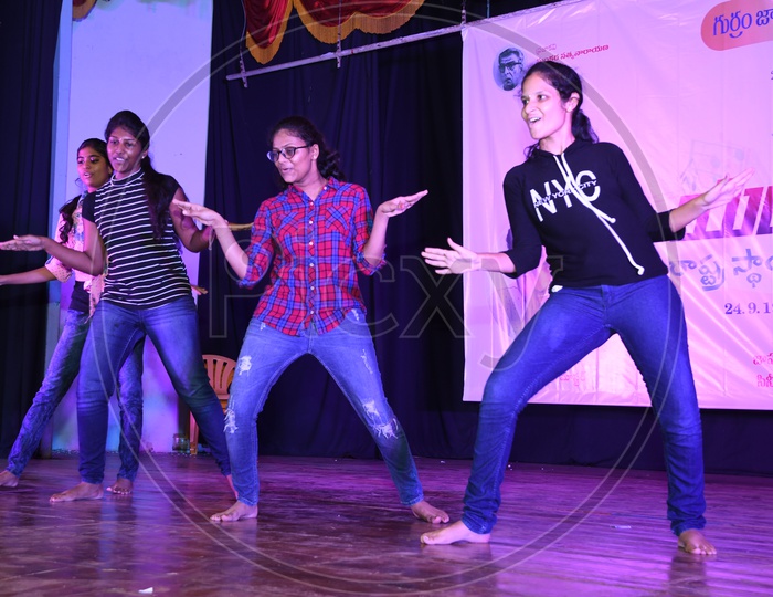 Indian Girls dancing on the Stage to Pop Songs