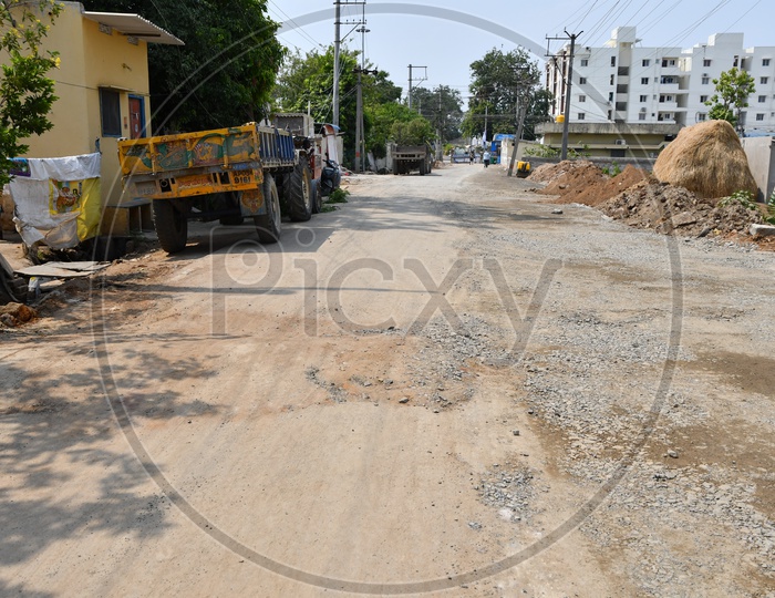 Road Extension Work in Progress at Mangalagiri