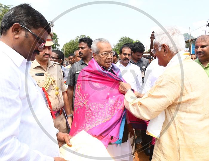 Governor Biswabhusan Harichandan being felicitated at the entrance
