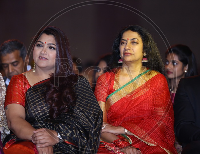 Tollywood Former Actresses Khusboo and Suhasini during Filmfare Awards South 2017