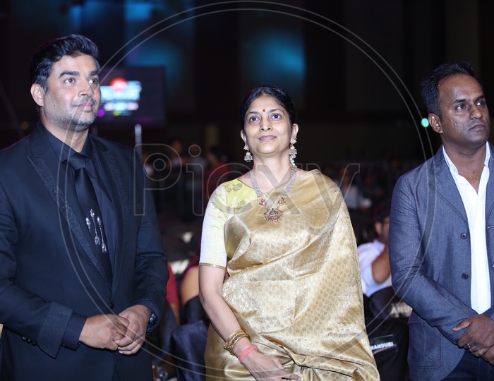 Actor Madhavan standing during Filmfare Awards South 2017
