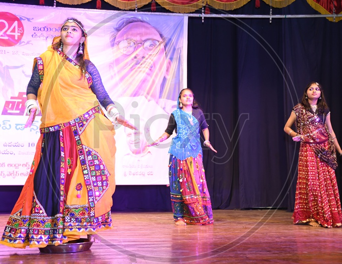 Indian Dancer Girls performing Dance during Yantharang in Vijayawada
