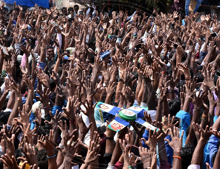Crowd cheering during YSRCP Election Campaign