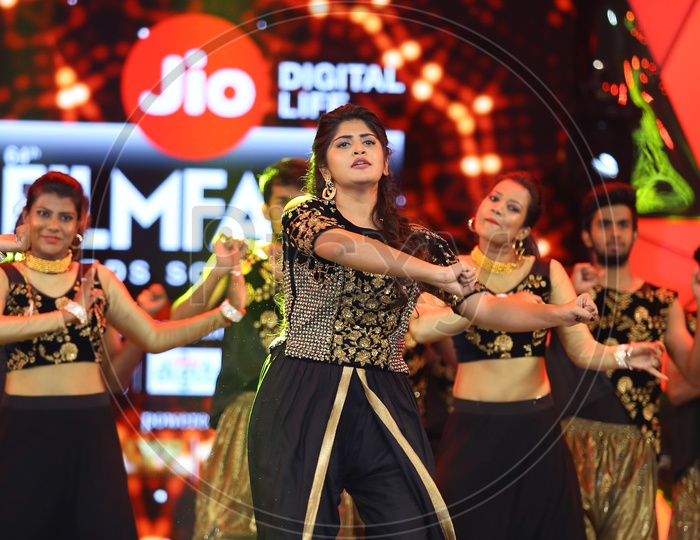 Actress Manjima Mohan during a group dance