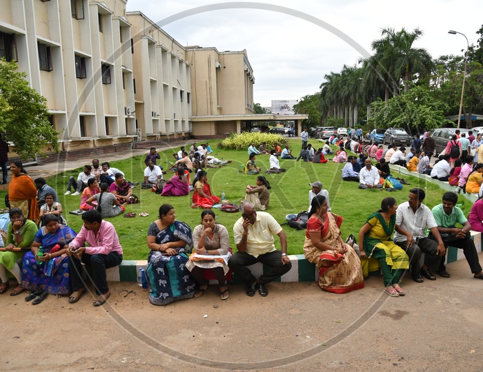 Parents and Students waiting by the lawn during AP MBBS Counselling