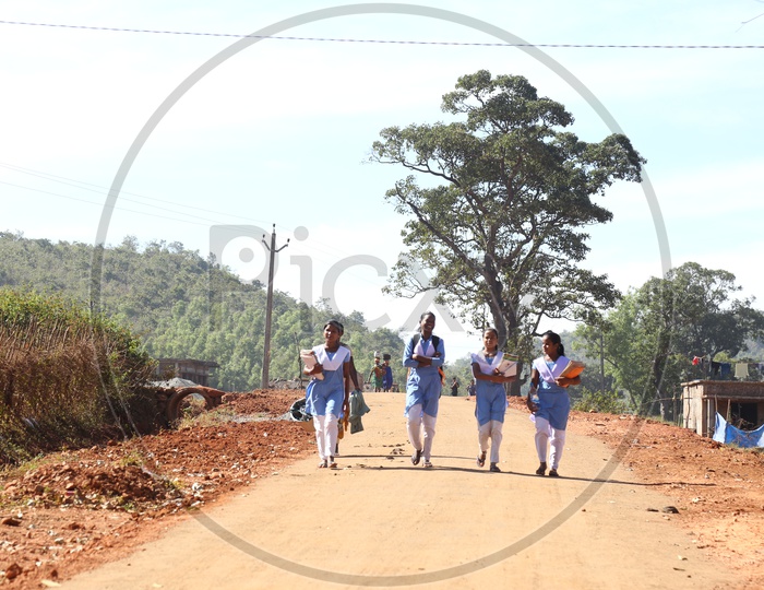 Tribal Girls Going To School By Wearing Uniforms From Tribal Villages