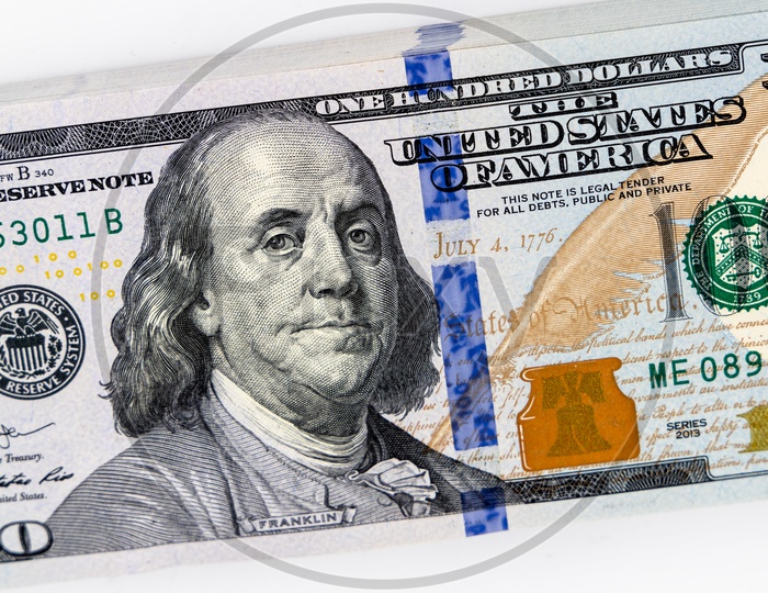 Benjamin Franklin  On US 100 Dollar Bill Or Currency Note