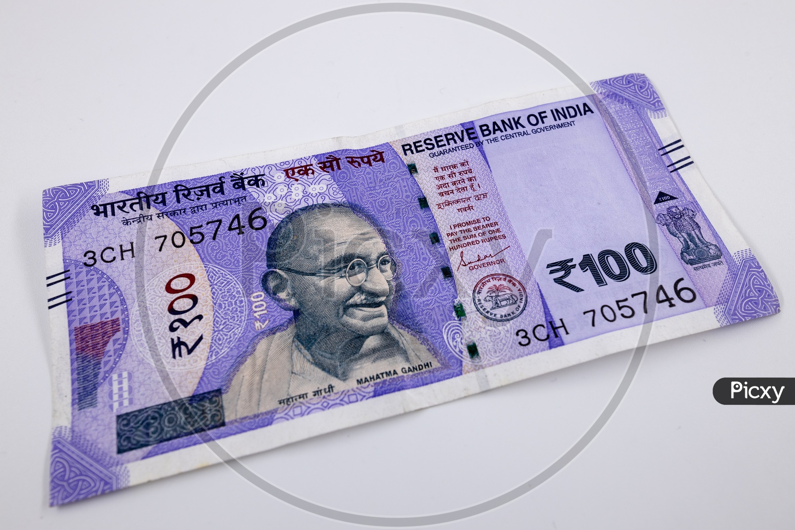Indian New  Hundred Rupee Currency Note  On an Isolated White Background