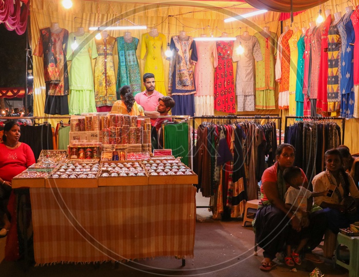 Street vendors selling bangles and clothes