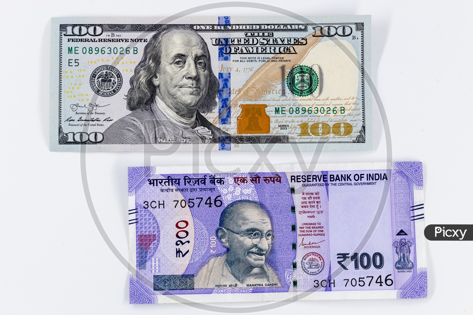 Image Of Indian 100 Rupee Currency Note With Us 100 Dollar Bill On An Isolated White Background Mm717782 Picxy