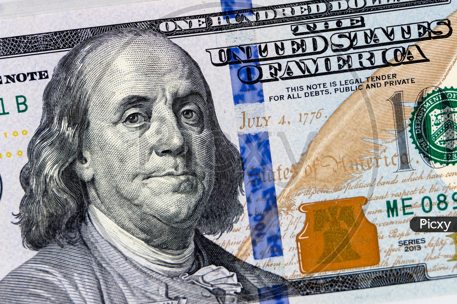 Benjamin Franklin on hundred dollar US note.