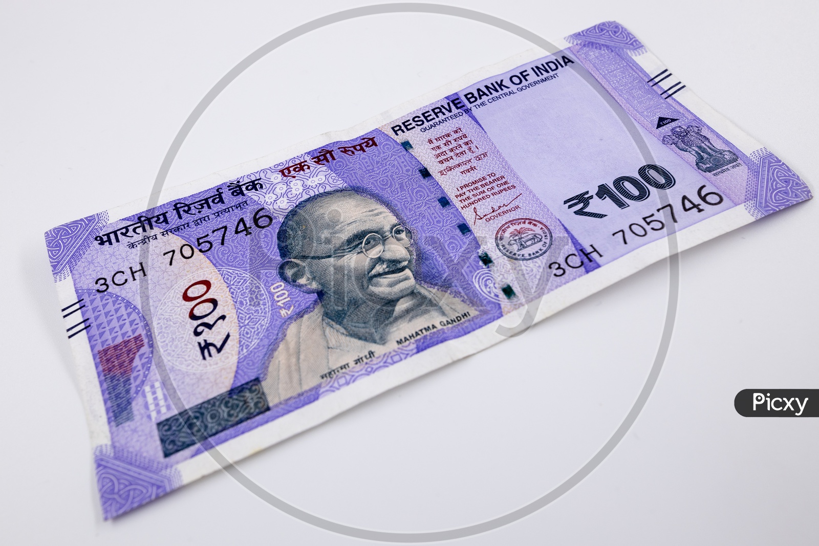 Indian New  Hundred Rupee Currency Note  On an Isolated White Background