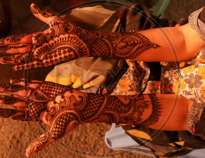 Mehandi design art on a woman's hand