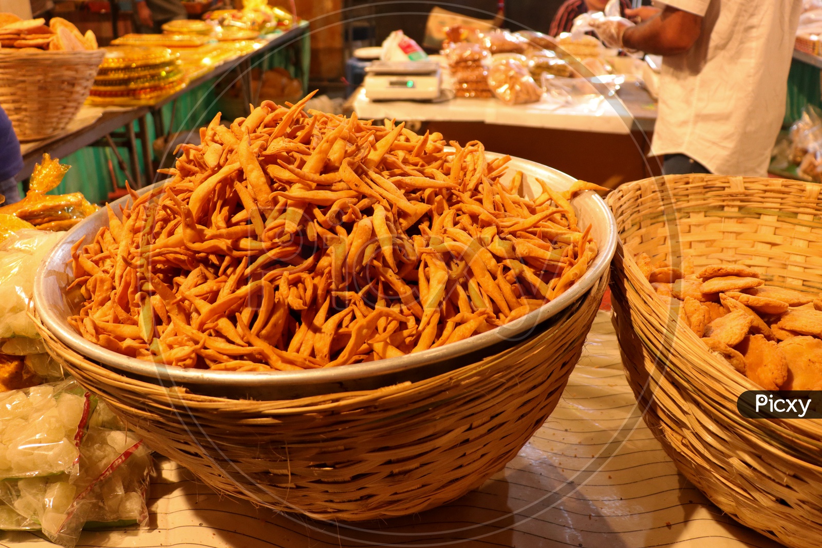 Display of North Indian traditional snacks in a shop