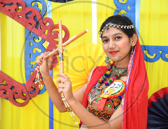 Beautiful India  Girl In Dandiya Dress At Garba Dandhiya Raas Event
