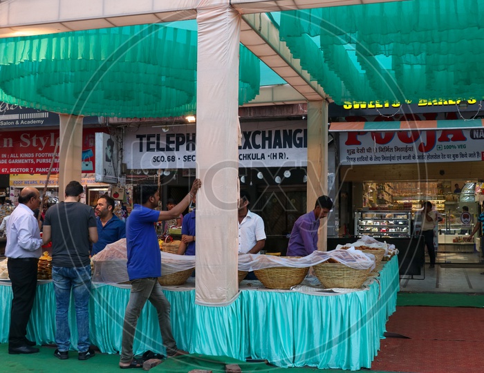 Street Food Stalls Of Traditional Indian Food During Festival Season