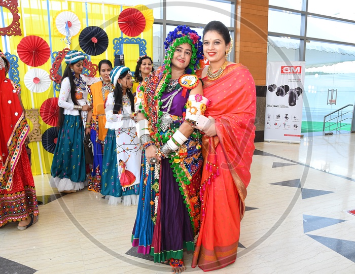 Beautiful Indian Girls  in Traditional Wear At Garba Dhandiya Raas Event