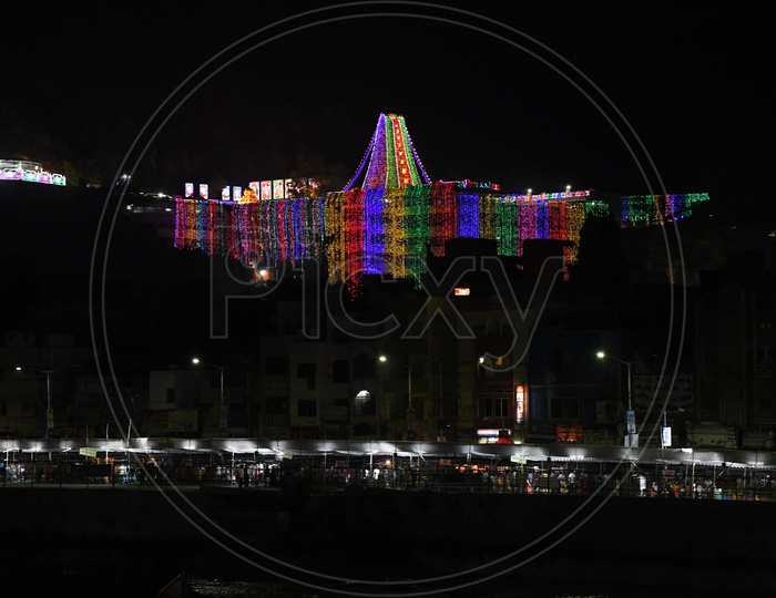 LED Light Decoration To Goddess  Kanaka Durga Temple in Vijayawada During Dussera