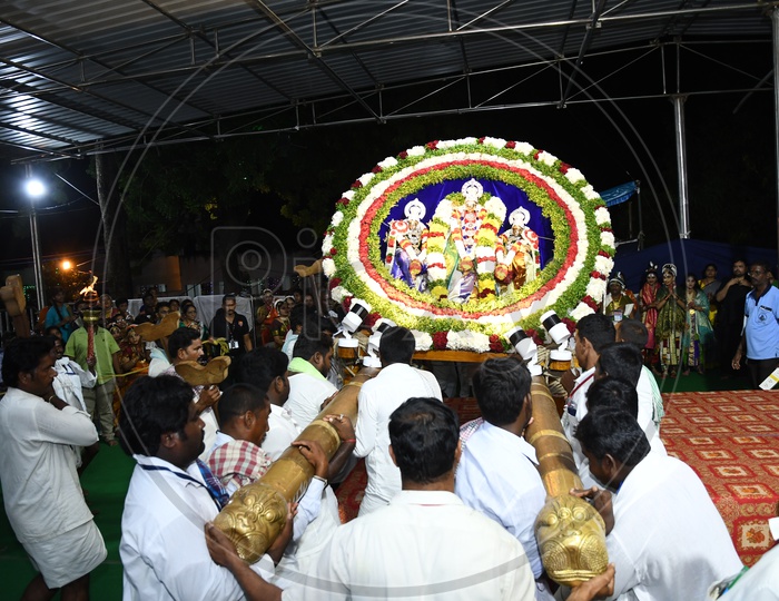 Indian Hindu Goddess Deity Kanaka Durga  Idols During Procession