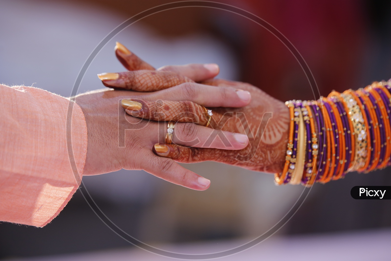 Bride And Groom Hands Closeup in an Engagement Ceremony