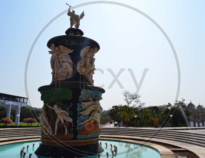 Water Fountain With Angels Statues In ramoji Film City