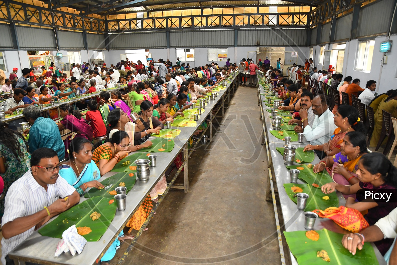 Devotees Eating Food in a Temple, Anna prasadam