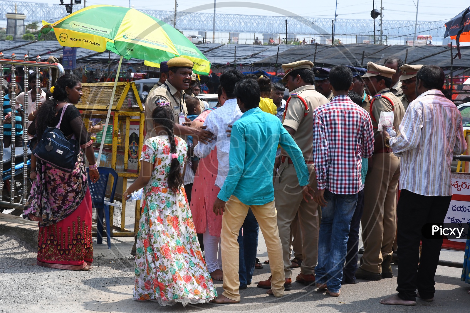 Police Controlling Crowd at Kanaka Durga Temple