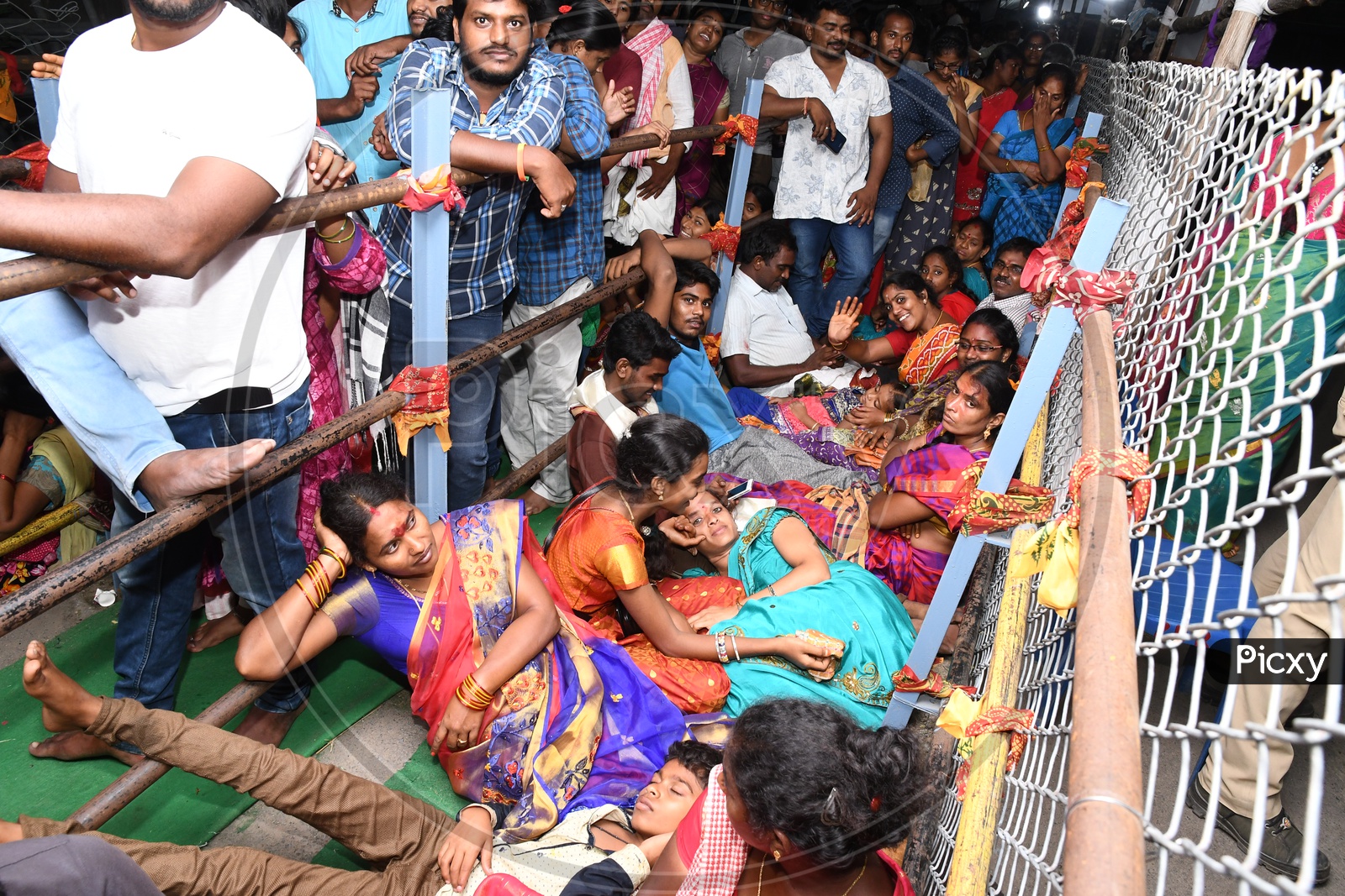 Devotees Waiting In Queue Lines For Goddess Kanaka Durga  Darshan  In  Vijayawada During  Dussera