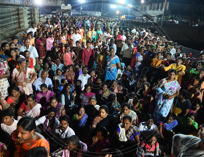 Crowd  of Indian Hindu Devotees Waiting For Goddess Kanaka Durga Darshan in Queue  Lines At  Vijayawada