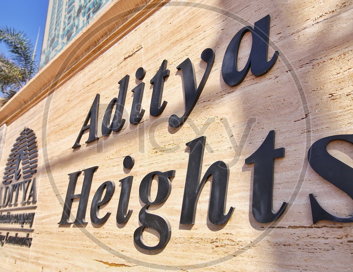 Aditya Heights Constructions Name Board At Apartments Entrance