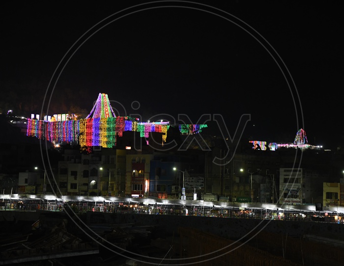 LED Light Decoration To Goddess  Kanaka Durga Temple in Vijayawada During Dussera