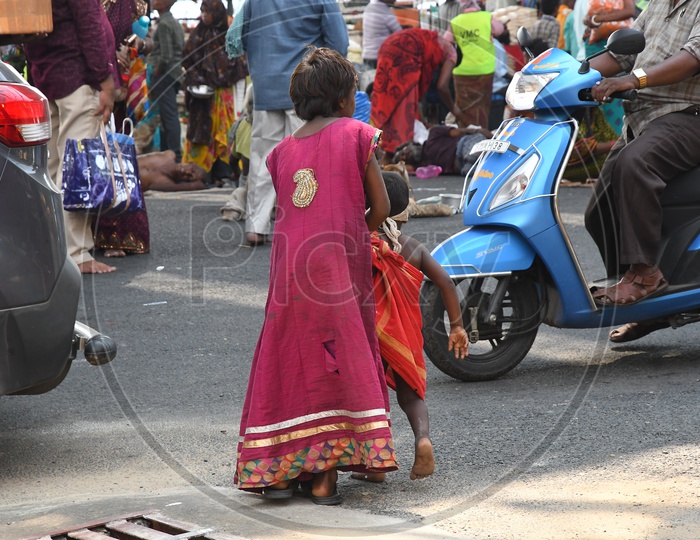 Street Children Begging on Roads At Vijayawada