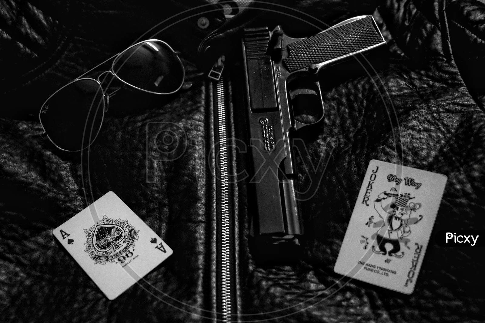 Ace Card Of a Pack With Gun  In Monochrome Filter