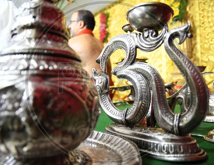 Silver Aarti Plates in Goddess Durga Temple