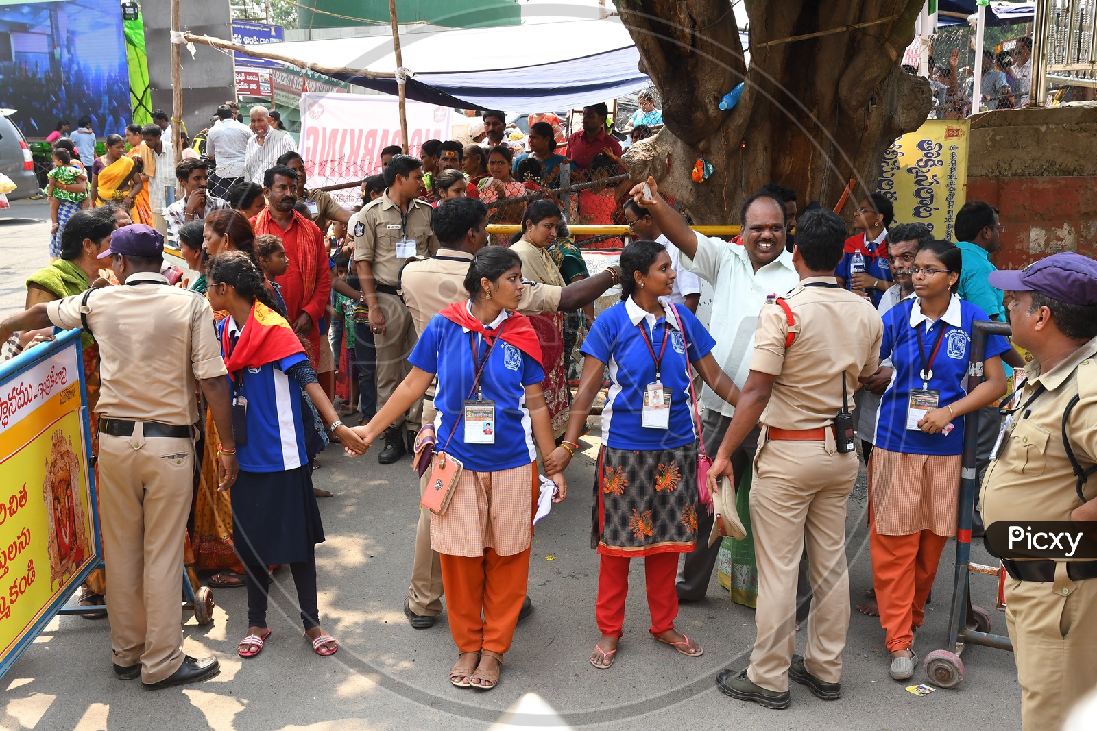 Police Personnel For Security or Vigilance At Darshan Queue Lines During Durga Navratri Festivals