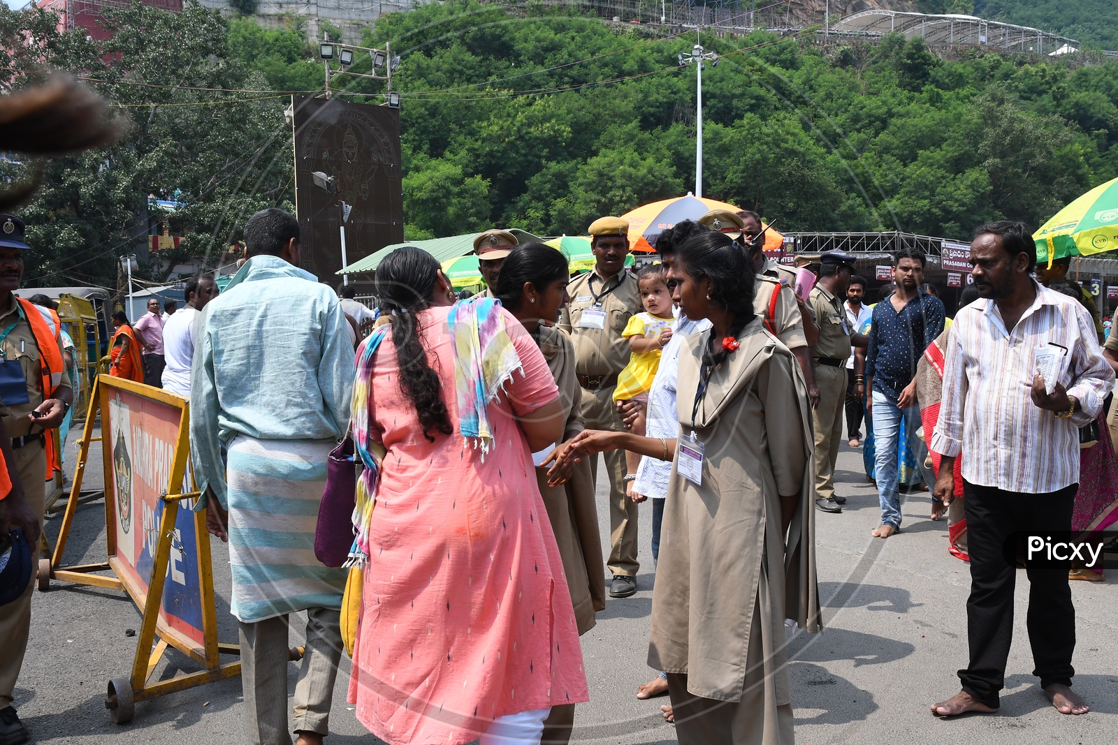 Police Personnel For Security or Vigilance At Darshan Queue Lines During Durga Navratri Festivals