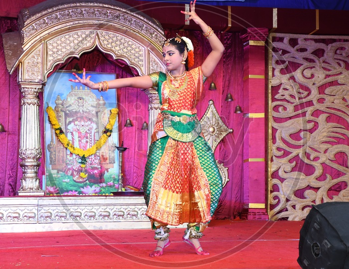 Indian Dancer Girl performing Kuchipudi Dance Dussehra Celebrations
