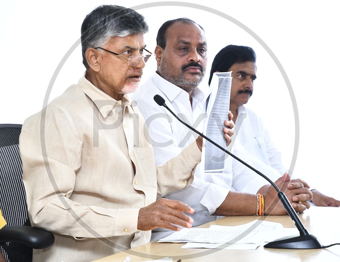 Former Andhra Pradesh Chief Minister Nara Chandrababu Naidu in a Press Meeting